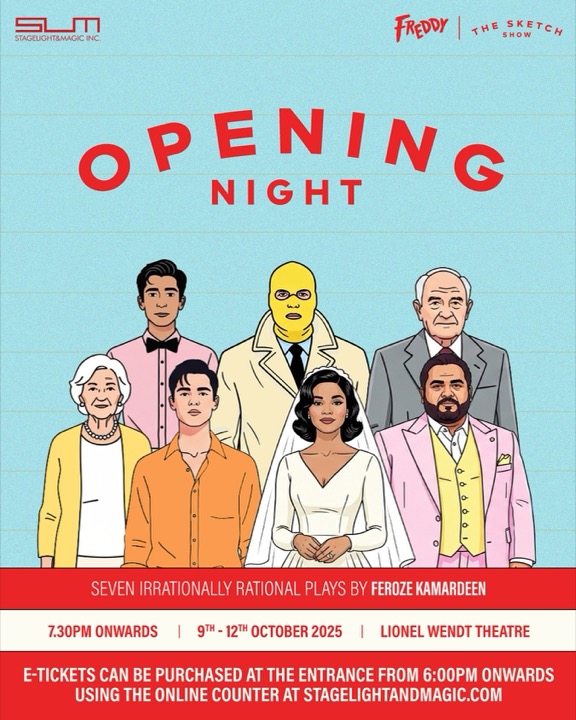 Opening night poster showing the six cast members